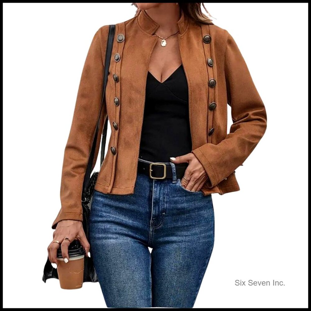 Faux Suede Leather Jacket Cropped Blazer Slim Waist Y2k Casual Chic